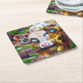 Steampunk Cyber Koe Kartonnen Onderzetters (Schuin)