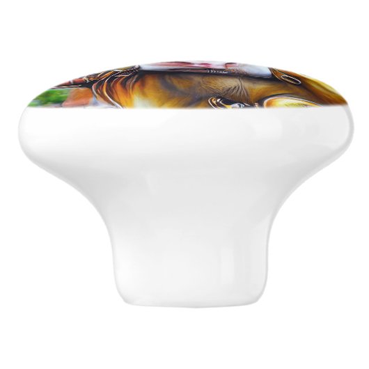 Steampunk Cyber Koe Keramische Knop (Zijkant)