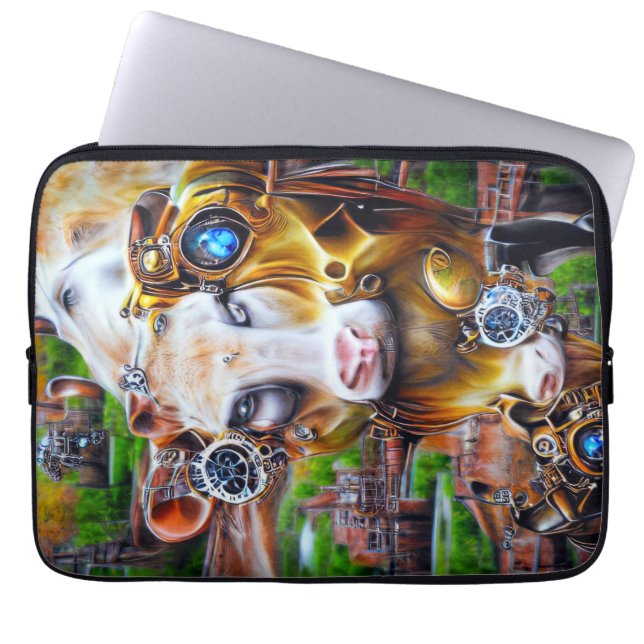Steampunk Cyber Koe Laptop Sleeve (Voorkant)