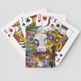 Steampunk Cyber Koe Pokerkaarten