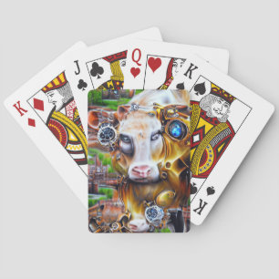 Steampunk Cyber Koe Pokerkaarten