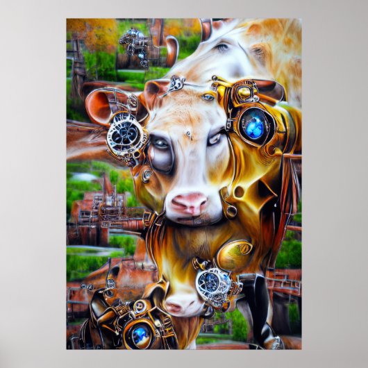 Steampunk Cyber Koe Poster (Voorkant)