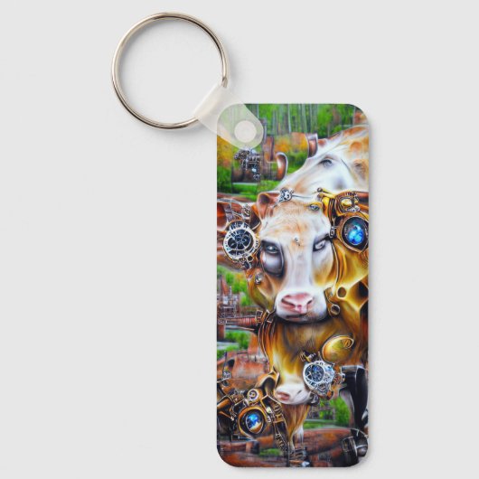 Steampunk Cyber Koe Sleutelhanger (Voorkant)