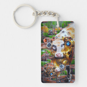 Steampunk Cyber Koe Sleutelhanger