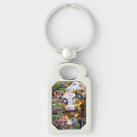Steampunk Cyber Koe Sleutelhanger (Voorkant)