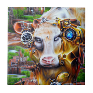 Steampunk Cyber Koe Tegeltje
