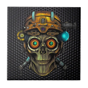 Steampunk Cyborg Schedel Keramische Tegel Tegeltje