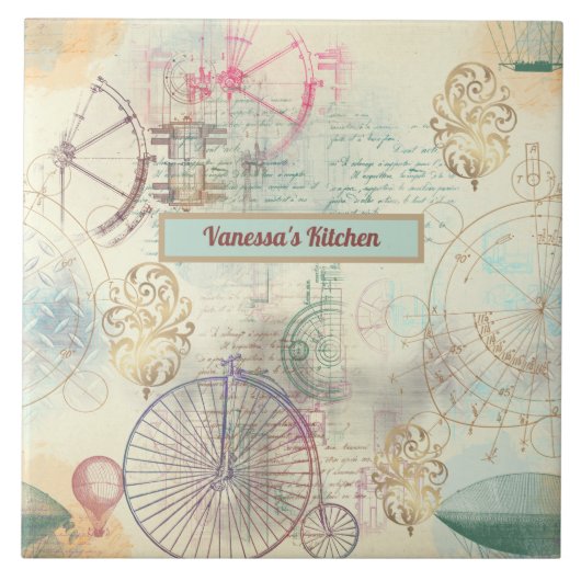Steampunk Cycle Airships en Tools Kitchen Tegeltje (Voorkant)