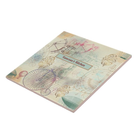 Steampunk Cycle Airships en Tools Kitchen Tegeltje (Zijkant)