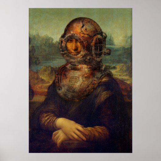 Steampunk da Vinci Mona Lisa Divers Helmet Pop Art Poster (Voorkant)