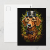 Steampunk Dachshund Dog in Pet Aangepaste naam 149 Briefkaart (Voorkant / Achterkant)