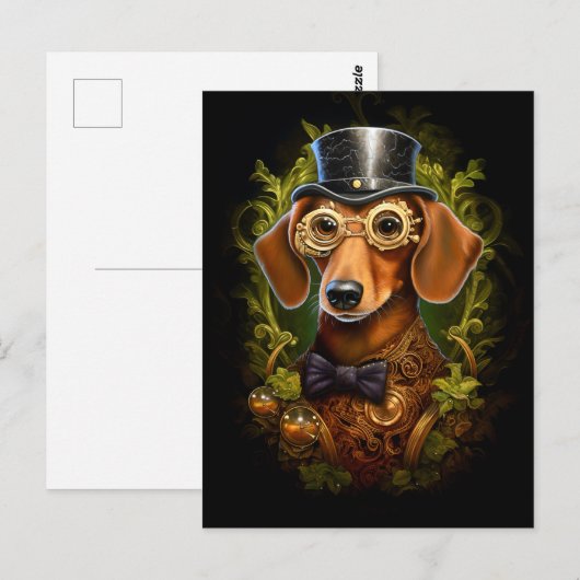 Steampunk Dachshund Dog in Pet Aangepaste naam 149 Briefkaart (Voorkant / Achterkant)