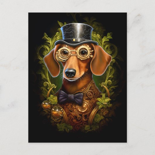 Steampunk Dachshund Dog in Pet Aangepaste naam 149 Briefkaart (Voorkant)