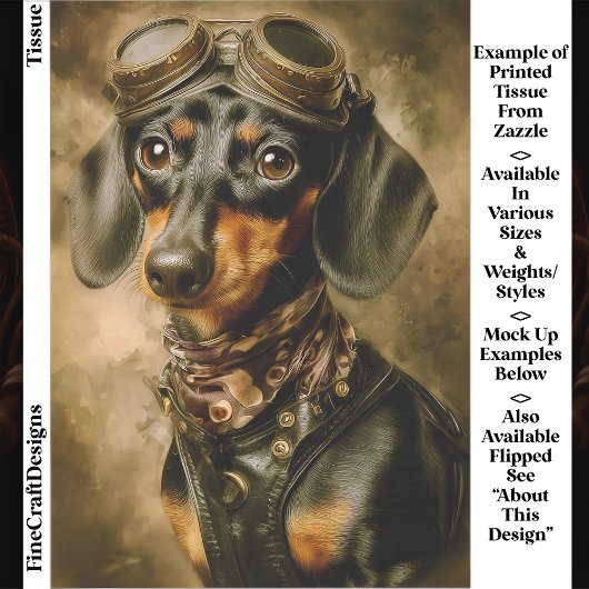 Steampunk Dachshund Hond Aviator EP7L Decoupage Tissuepapier