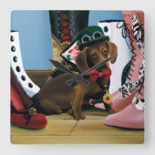 Steampunk Dachshund Shoes Boots Victoriaans Vierkante Klok (Voorkant)