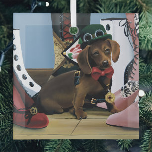 Steampunk Dachshund Wiener Dog Victoriaanse Laarze Glas Ornament