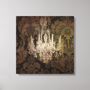 steampunk damask paris chandelaar canvas afdruk