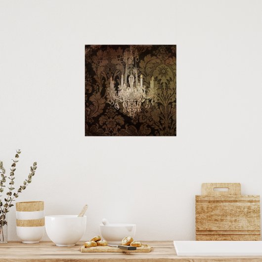 steampunk damask paris  chandelaar poster (Keuken)