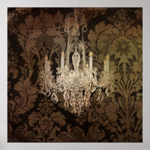 steampunk damask paris  chandelaar poster
