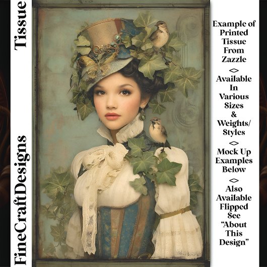 Steampunk Dame Met Hoed, Klimop & Vogels DK3R Deco Tissuepapier