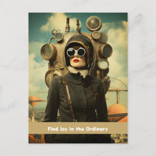 Steampunk-dame vindt vreugde in het gewone briefkaart