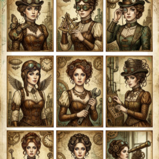 Steampunk Dames decoupage voor Kleine projecten Tissuepapier
