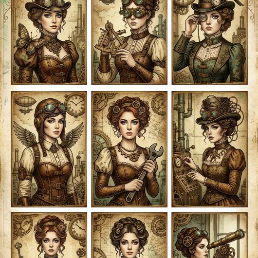Steampunk Dames decoupage voor Kleine projecten Tissuepapier