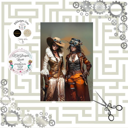 Steampunk Dames Duo Gears en Groeven Decoupage Tissuepapier