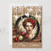 Steampunk Dames Kerstmis Feestdagenkaart (Voorkant)