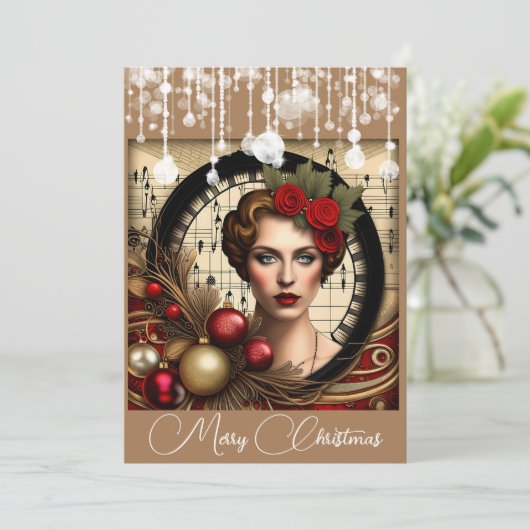 Steampunk Dames Kerstmis Feestdagenkaart (Staand voorkant)