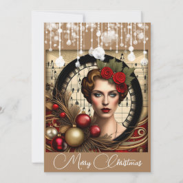 Steampunk Dames Kerstmis Feestdagenkaart
