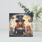 Steampunk Dameschedels Feest Kaart (Staand voorkant)