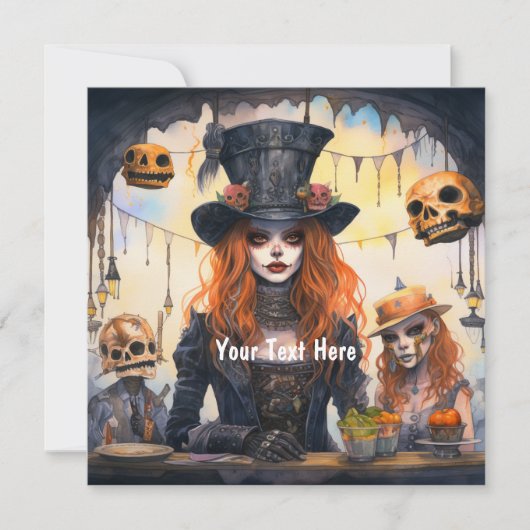 Steampunk Dameschedels Feest Kaart (Voorkant)