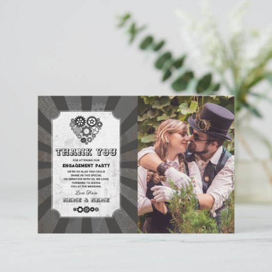 Steampunk Dank u bruiloft hart foto Kaart (Staand voorkant)