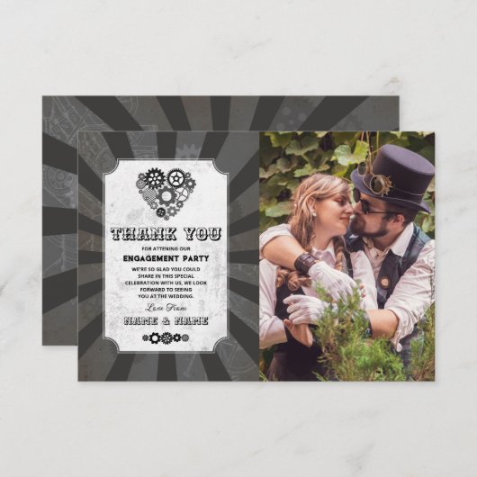 Steampunk Dank u bruiloft hart foto Kaart (Voorkant / Achterkant)