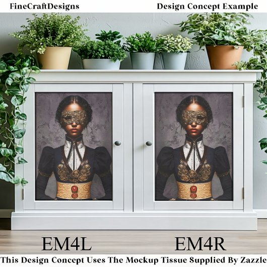 Steampunk Dark Skin Woman In Mask EM4L Decoupage Tissuepapier
