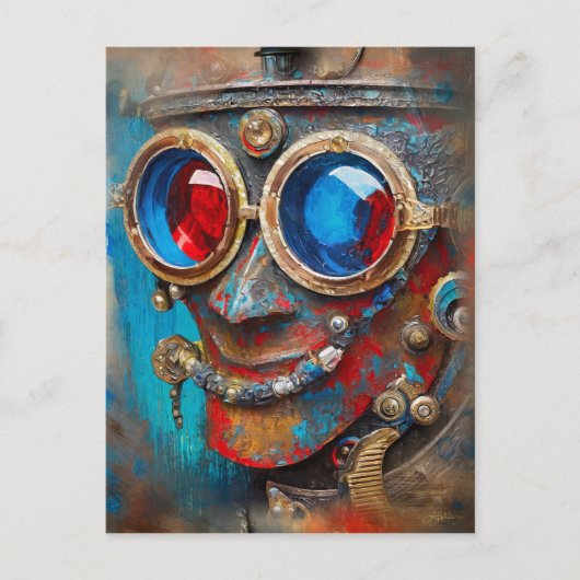 Steampunk De Blikken Man Portret Briefkaart (Voorkant)