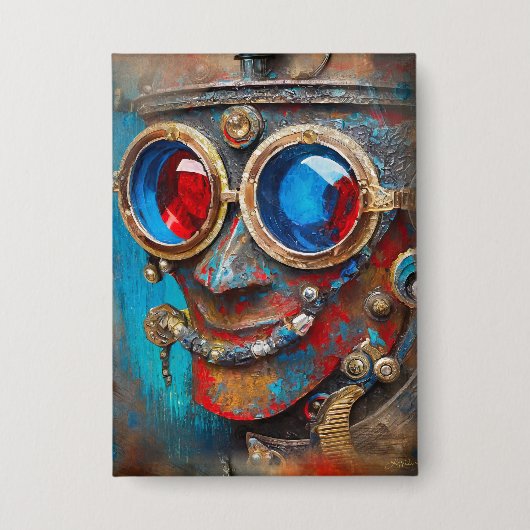 Steampunk De Blikken Man Portret Button (Voorkant)