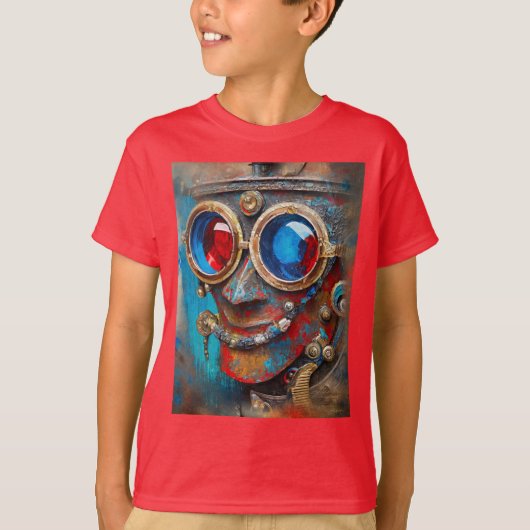 Steampunk De Blikken Man Portret T-shirt (Voorkant)