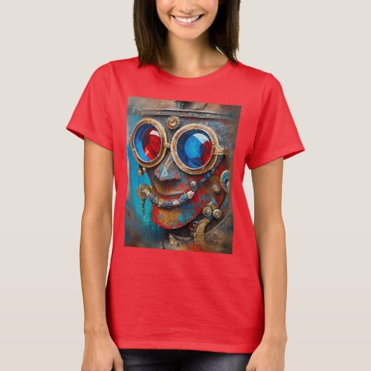 Steampunk De Blikken Man Portret T-shirt (Voorkant)