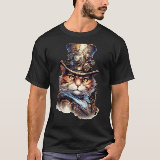 Steampunk De Commandant Kat Victoriaans T-shirt (Voorkant)