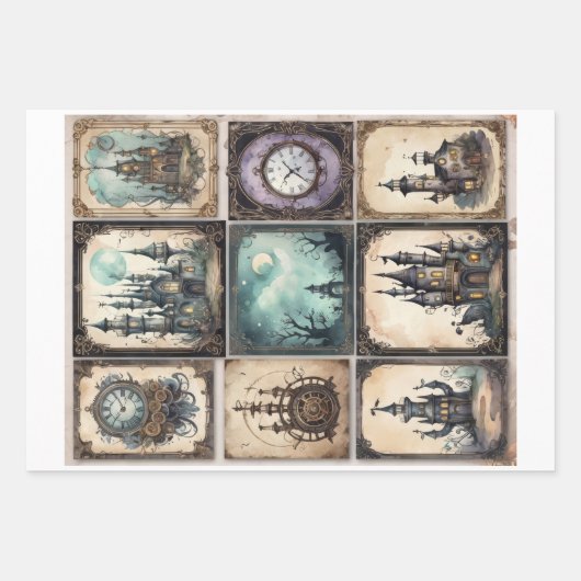 Steampunk decoratieve elementen voor decoupage #1 inpakpapier vel (Voorkant 2)