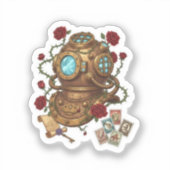 Steampunk Deep Sea Diver Helmet Fantasy Illustrati Sticker (Voorkant)