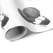 Steampunk Design Black en White Flying Machine Cadeaupapier (Rol Hoek)