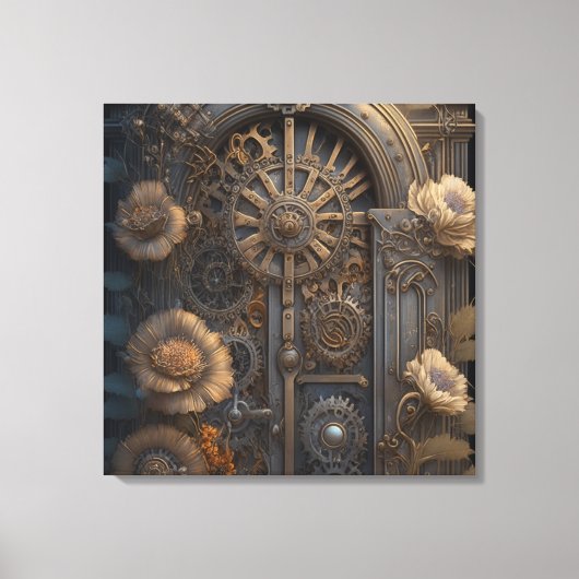 Steampunk deur met bloemen canvas afdruk (Voorkant)