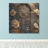 Steampunk deur met bloemen canvas afdruk (Insitu (Houten vloer))