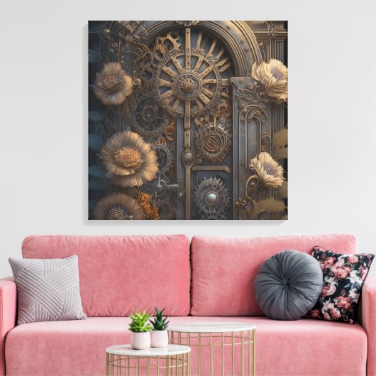 Steampunk deur met bloemen canvas afdruk (Insitu (Woonkamer))