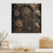 Steampunk deur met bloemen poster (Keuken)