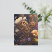 Steampunk deur met paarse bloemen briefkaart (Staand voorkant)