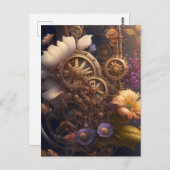 Steampunk deur met paarse bloemen briefkaart (Voorkant / Achterkant)